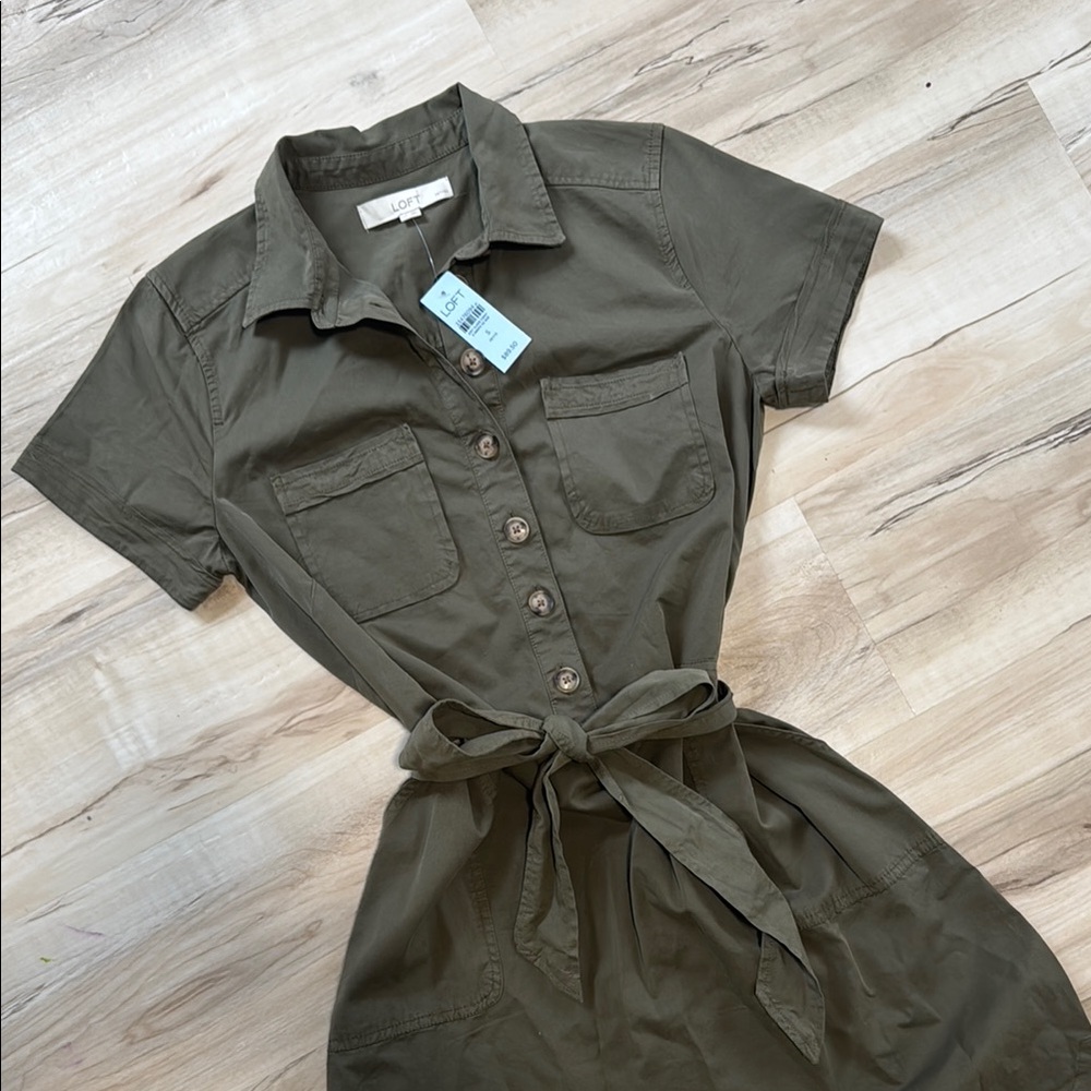 Olive Green Button-Up Dress